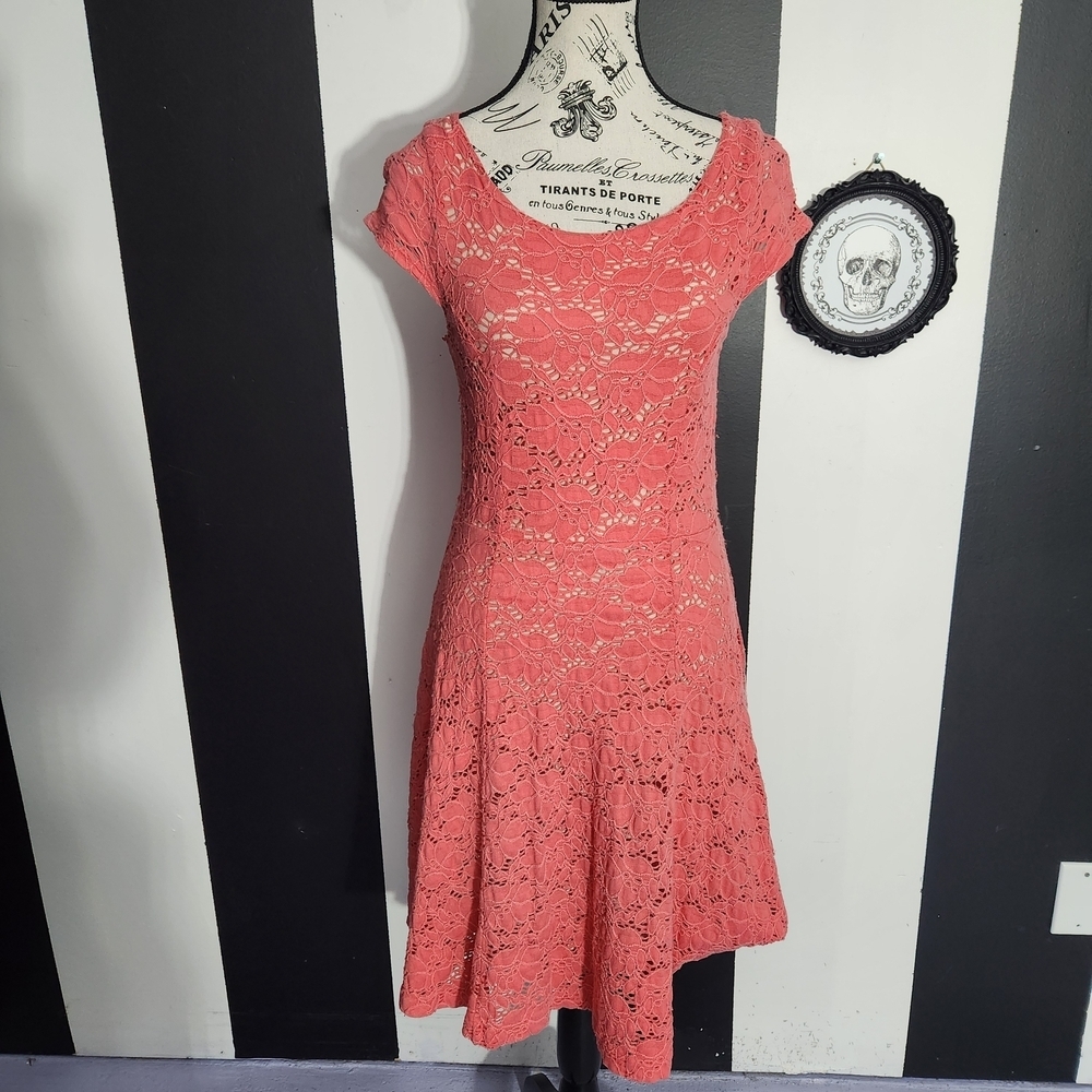 Maeve Coral Lace Midi Dress